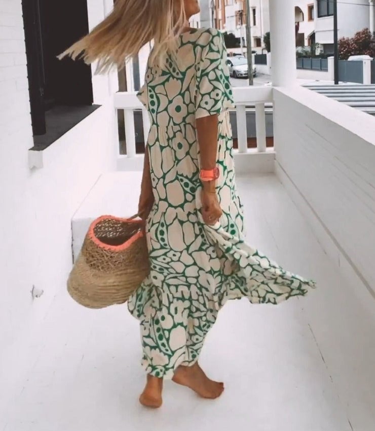 💃Modetrend, Persönlichkeit!🌈 Neues bedrucktes Sommerkleid mit kurzen Ärmeln