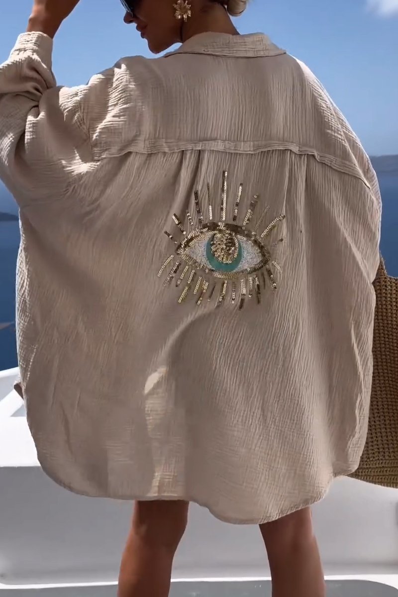 Evil Eye Casual Pailletten-Perlenhemd🥰Neue Produktaktion