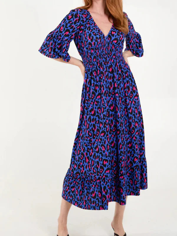 🌷Frühjahrs-Hot-Sale 49% Rabatt🍃Leopardenkleid mit geraffter Taille🌺Bequem mit guter Figur