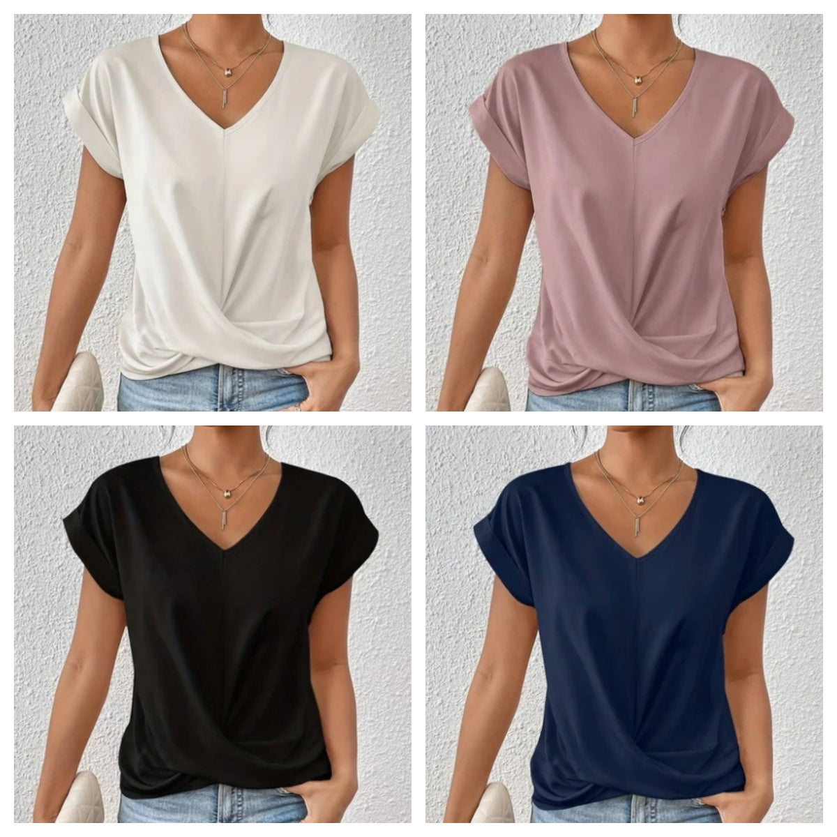 🎉Sonderpreis🎉👚Lässiges T-Shirt mit kurzen Ärmeln und eleganten Falten am V-Ausschnitt