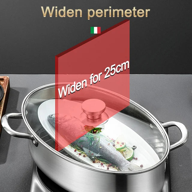 Ovaler Fischdampfgarer aus Edelstahl mit Gestell
