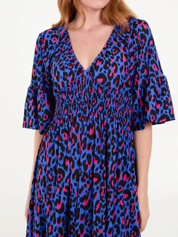 🌷Frühjahrs-Hot-Sale 49% Rabatt🍃Leopardenkleid mit geraffter Taille🌺Bequem mit guter Figur