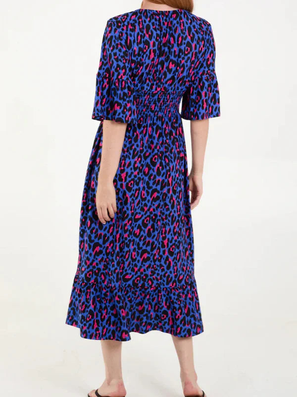 🌷Frühjahrs-Hot-Sale 49% Rabatt🍃Leopardenkleid mit geraffter Taille🌺Bequem mit guter Figur
