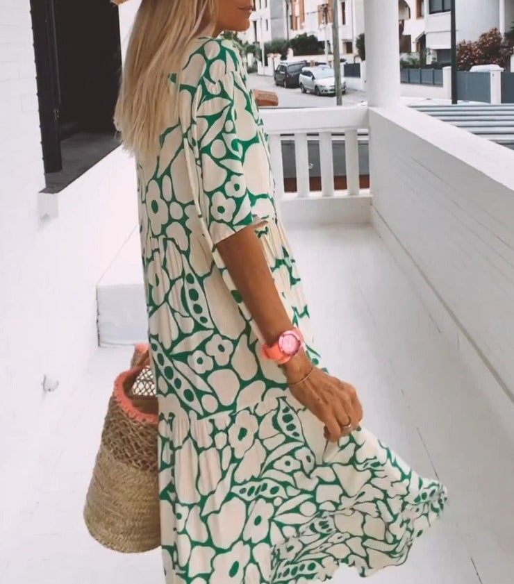 💃Modetrend, Persönlichkeit!🌈 Neues bedrucktes Sommerkleid mit kurzen Ärmeln