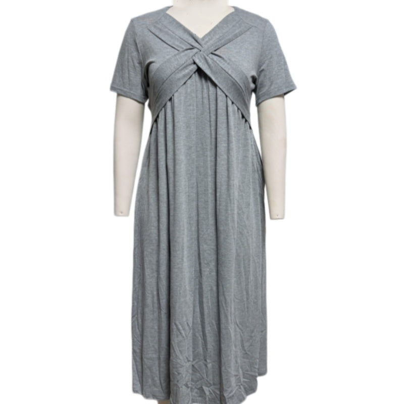 ⏰ Nur noch heute 50% Rabatt! 👗 Damen Midikleid mit V-Ausschnitt & kurzen Ärmeln, geraffter Taile, praktische Taschen, fließender weicher Stoff in 4 Farben für Alltag, Urlaub & Café ✨