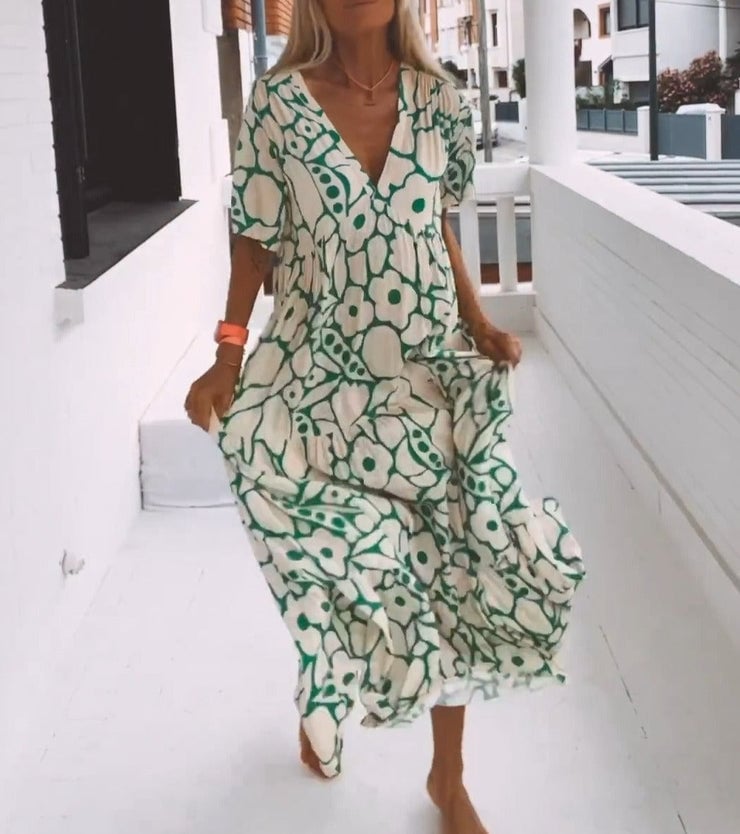 💃Modetrend, Persönlichkeit!🌈 Neues bedrucktes Sommerkleid mit kurzen Ärmeln