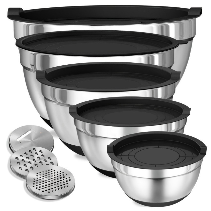 🔪🥣 Edelstahl-Schüsseln Set 6-teilig + 3 Raspelaufsätze 🧀🥕 50% Rabatt Spezialangebot – Vielseitige Küchenhelfer zum Zerkleinern, Mixen & Aufbewahren – Platzsparend & langlebig für den täglichen Gebrauch
