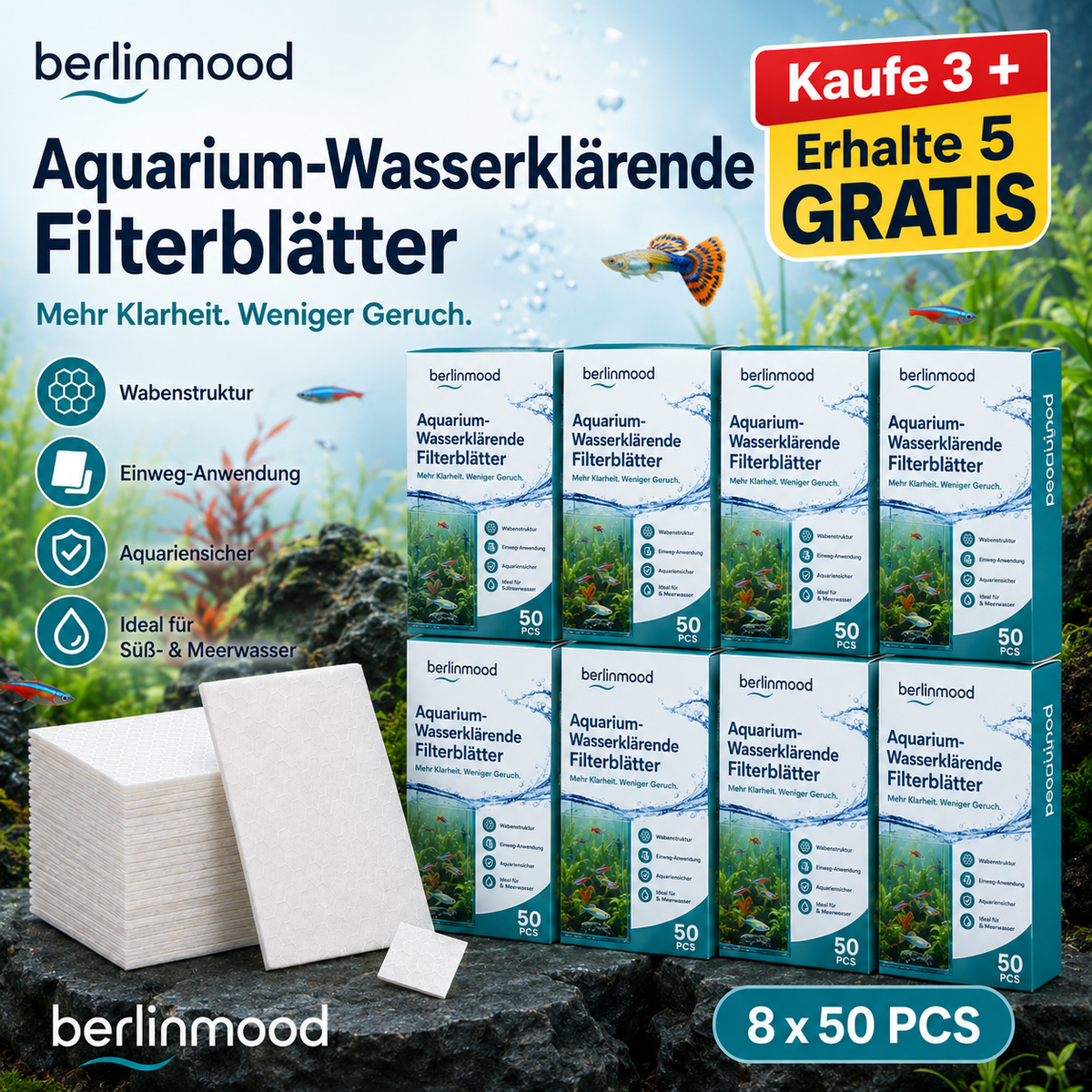 🐠 1 KAUFEN, 1 GRATIS! ✨ KLÄRUNGSTÜCHER FÜR DAS AQUARIUM – Kristallklares Wasser in 24 Stunden, beseitigt Gerüche und Verunreinigungen, unbedenklich für alle Fische und Pflanzen 🌿🔮
