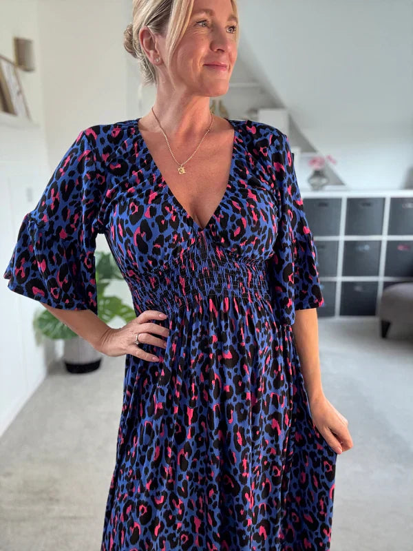 🌷Frühjahrs-Hot-Sale 49% Rabatt🍃Leopardenkleid mit geraffter Taille🌺Bequem mit guter Figur