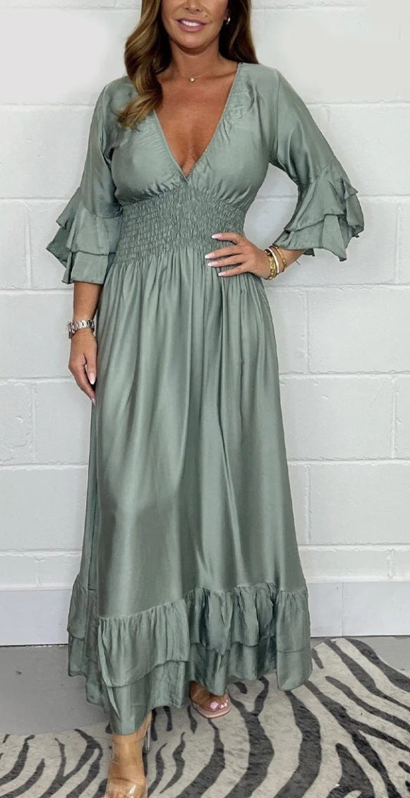 ✨💕Fließendes Kleid mit Rüschen und hoher Taille für Damen