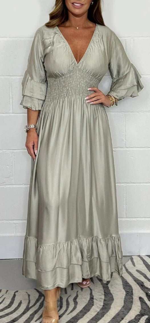 ✨💕Fließendes Kleid mit Rüschen und hoher Taille für Damen
