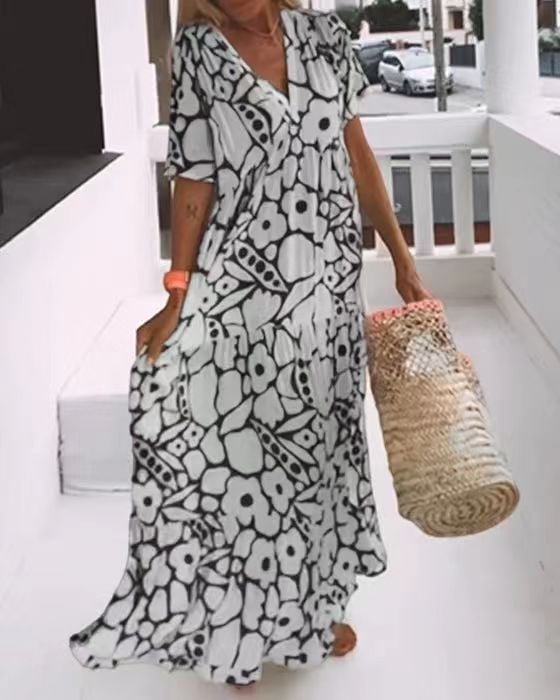 💃Modetrend, Persönlichkeit!🌈 Neues bedrucktes Sommerkleid mit kurzen Ärmeln