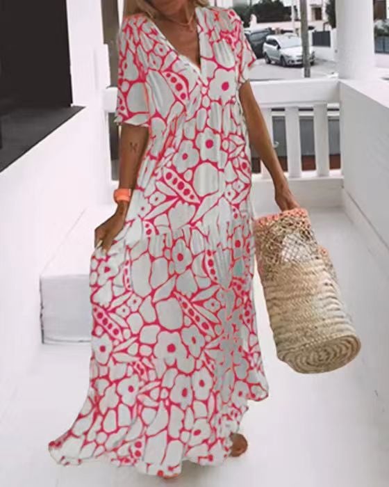 💃Modetrend, Persönlichkeit!🌈 Neues bedrucktes Sommerkleid mit kurzen Ärmeln