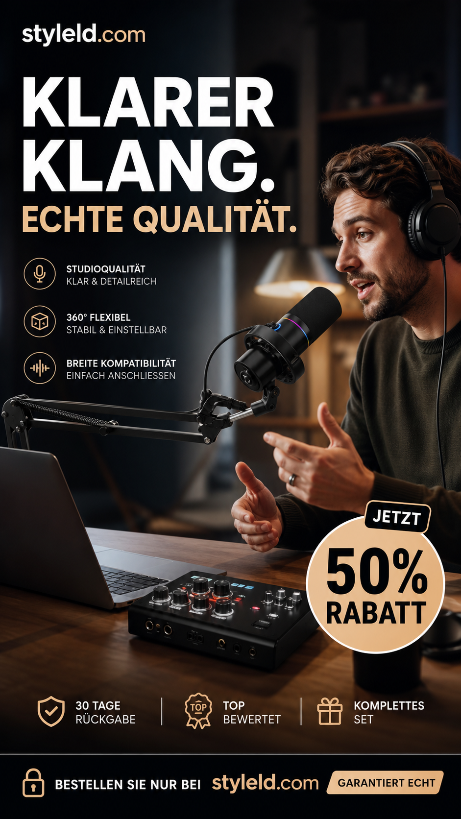 🎙️🎤 Kondensatormikrofon-Set – Galgenstativ, Nierencharakteristik, USB – perfekt für Studio & Streaming! ✨