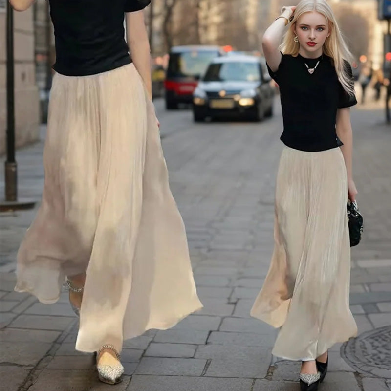 đ„Hot Verkauf 49% Rabattđ„Glasierte Eis Seide Boden-LĂ€nge Weites-Bein Culottes