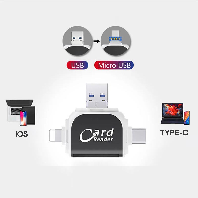 4-in-1-Universal-SD-TF-Kartenleser mit mehreren AnschlĂŒssen