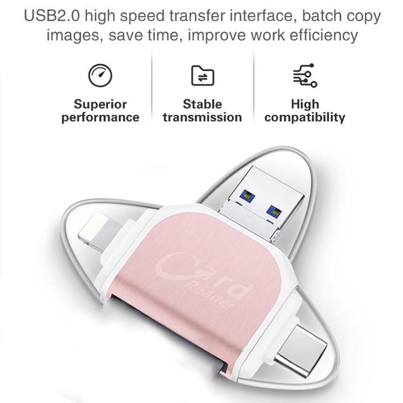 4-in-1-Universal-SD-TF-Kartenleser mit mehreren AnschlĂŒssen