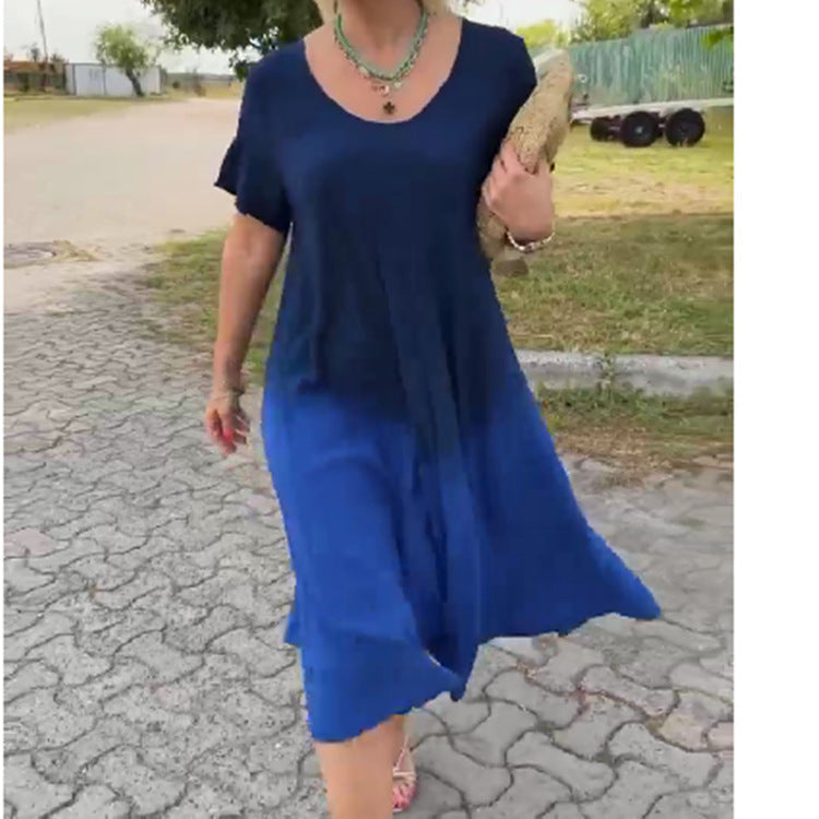 đ·Farbverlauf Rundhalsausschnitt KurzĂ€rmeliges Kleid