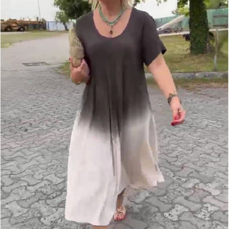 đ·Farbverlauf Rundhalsausschnitt KurzĂ€rmeliges Kleid
