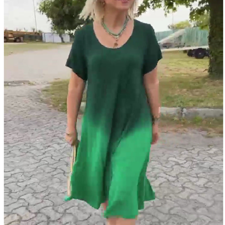 đ·Farbverlauf Rundhalsausschnitt KurzĂ€rmeliges Kleid