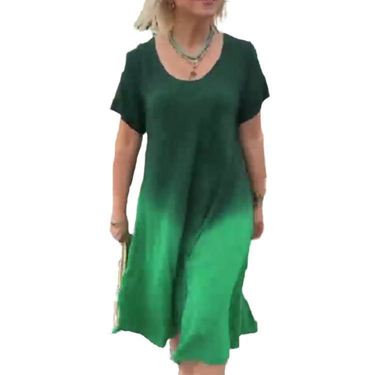 đ·Farbverlauf Rundhalsausschnitt KurzĂ€rmeliges Kleid