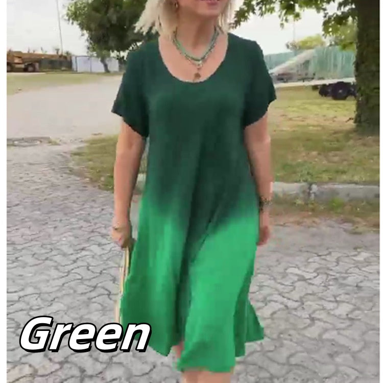 đ·Farbverlauf Rundhalsausschnitt KurzĂ€rmeliges Kleid