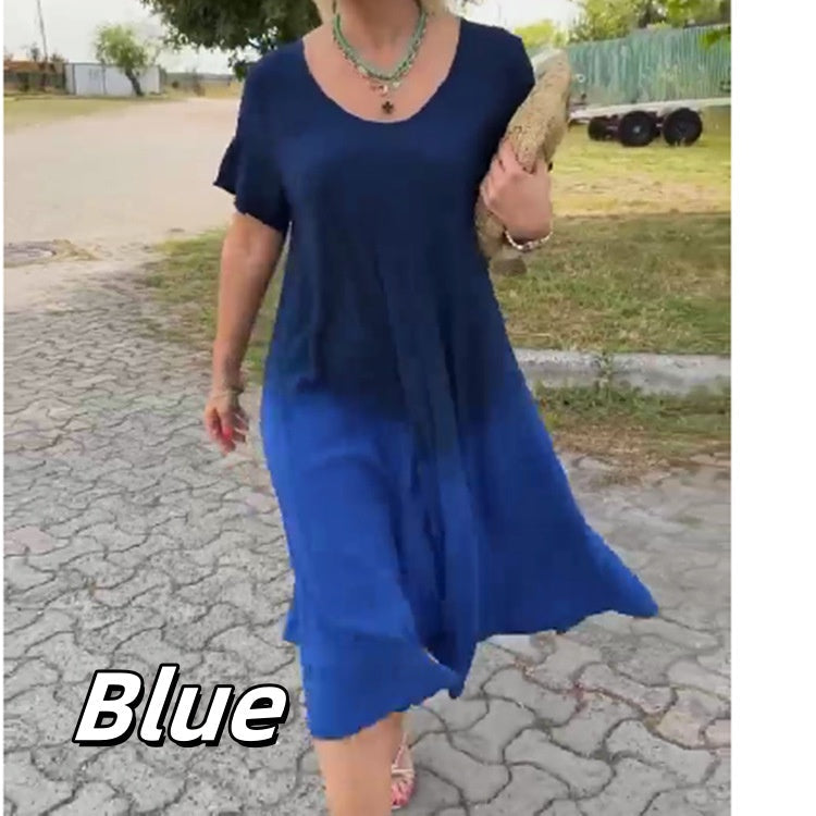 đ·Farbverlauf Rundhalsausschnitt KurzĂ€rmeliges Kleid