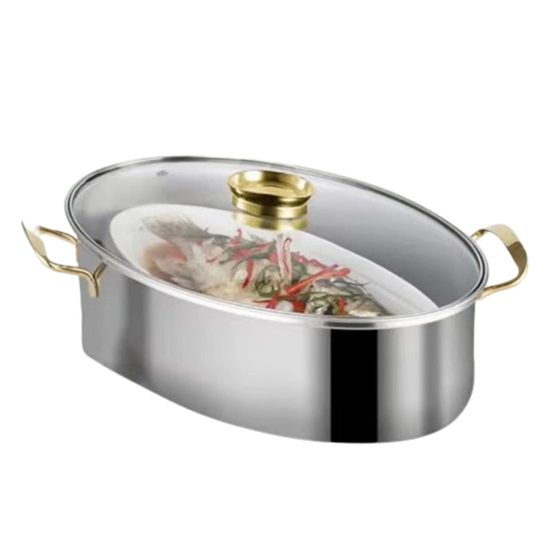 Ovaler Fischdampfgarer aus Edelstahl mit Gestell