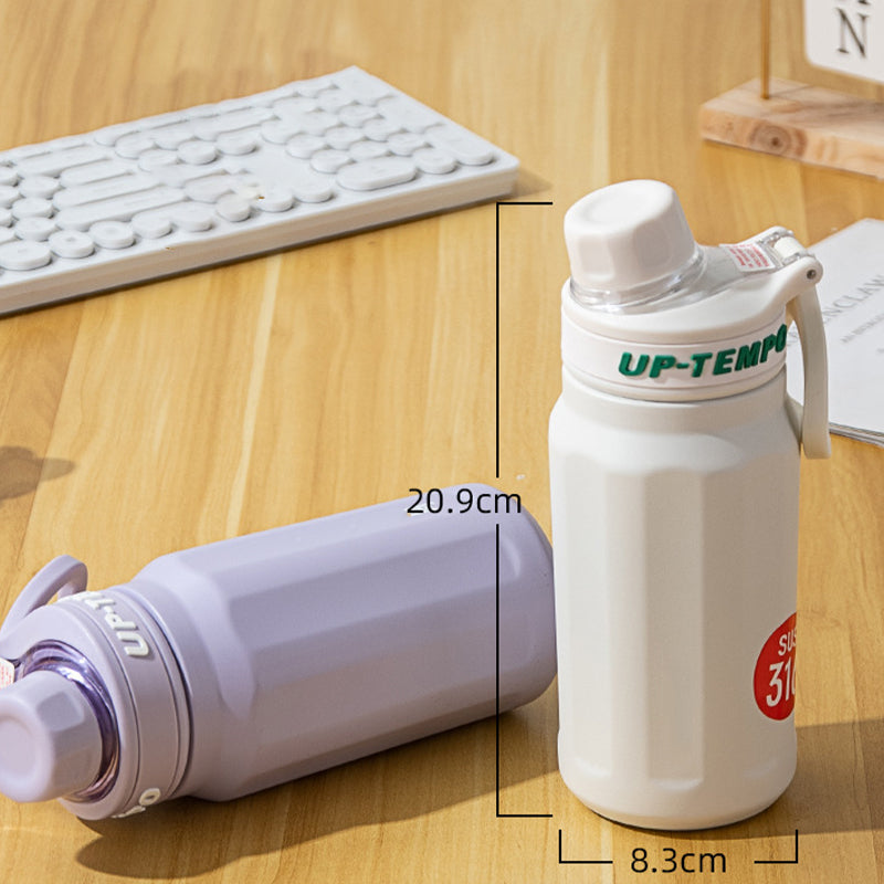 Isolierte Edelstahl-Wasserflasche mit Griff und Strohhalmdeckel