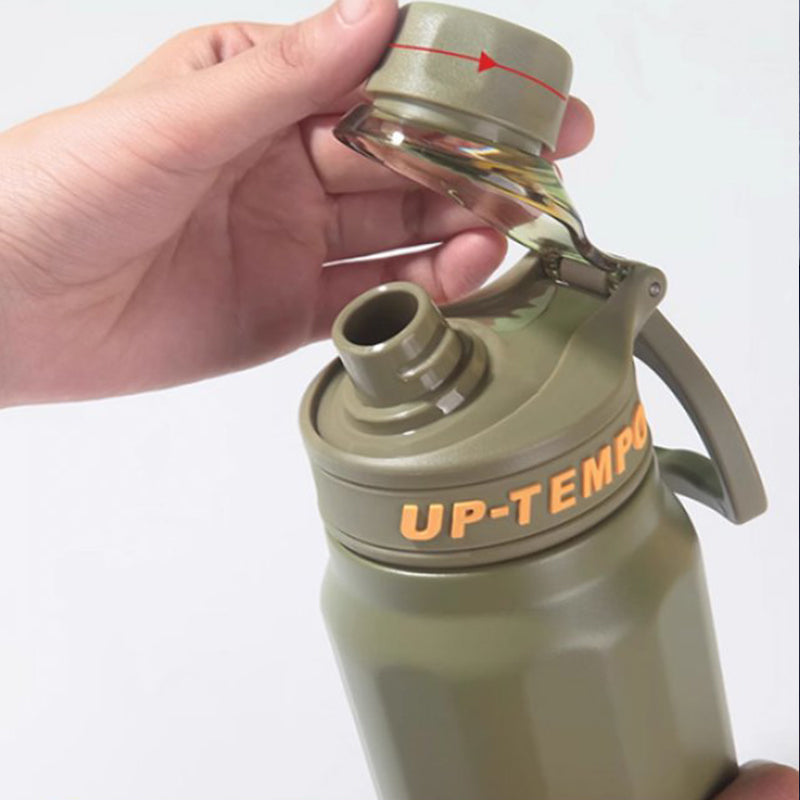 Isolierte Edelstahl-Wasserflasche mit Griff und Strohhalmdeckel
