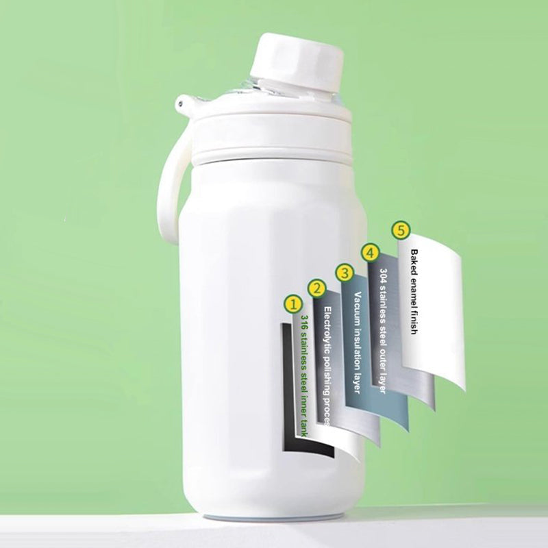 Isolierte Edelstahl-Wasserflasche mit Griff und Strohhalmdeckel