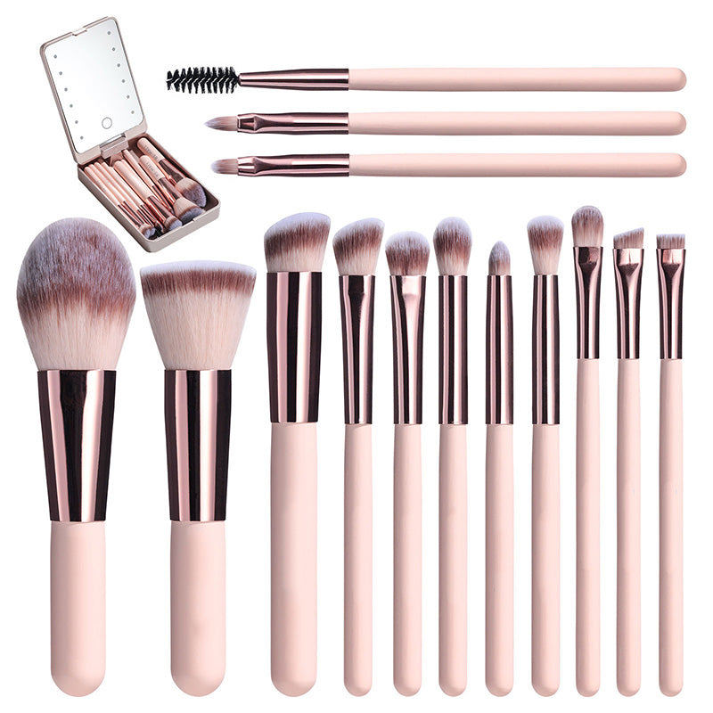 Reise-Makeup-Pinselset mit LED-Licht-Spiegel