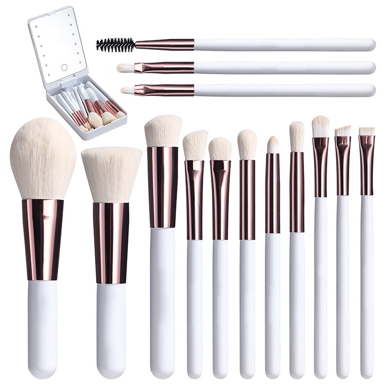 Reise-Makeup-Pinselset mit LED-Licht-Spiegel