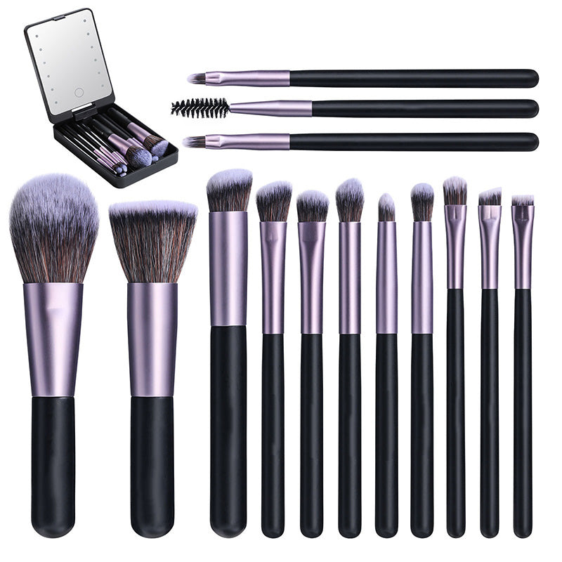 Reise-Makeup-Pinselset mit LED-Licht-Spiegel