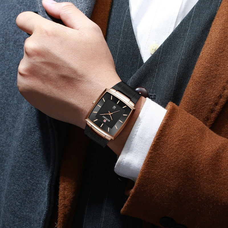 ✨LAST DAY SALE 50% RABATT✨ Ultradünne Herrenuhr mit quadratischem Maschengürtel und Quarz