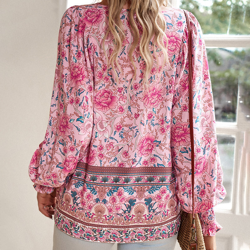 🌷Frühling Vorverkauf 50% Rabatt🍃Damenmode bedrucktes Langarmshirt mit V-Ausschnitt