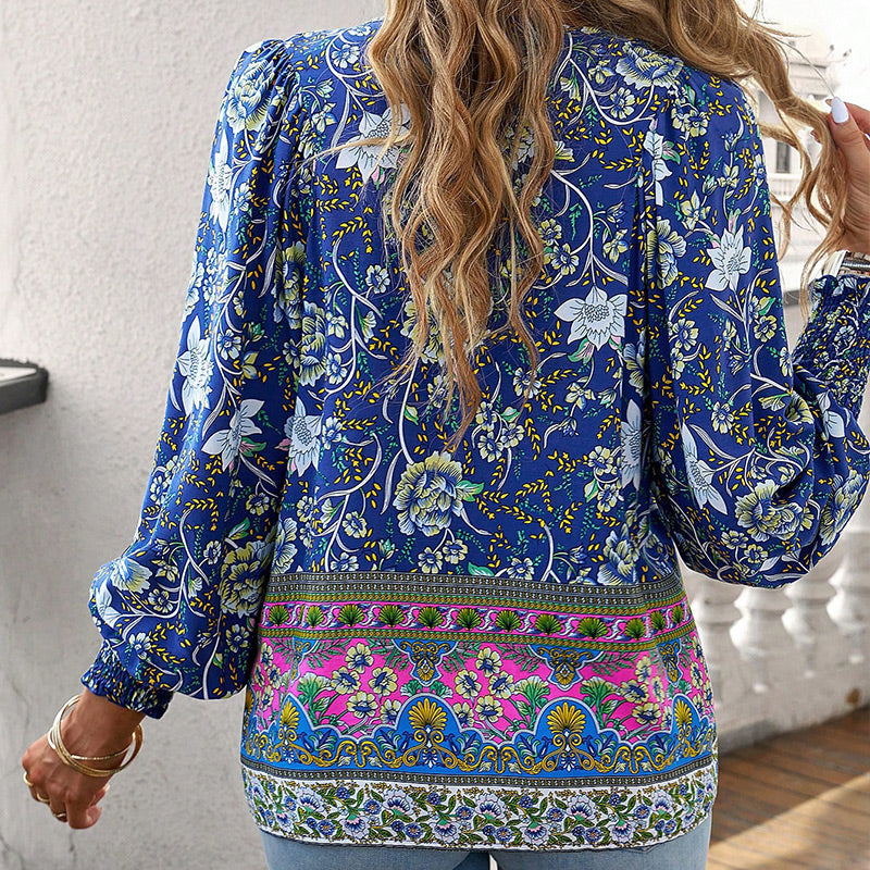 🌷Frühling Vorverkauf 50% Rabatt🍃Damenmode bedrucktes Langarmshirt mit V-Ausschnitt
