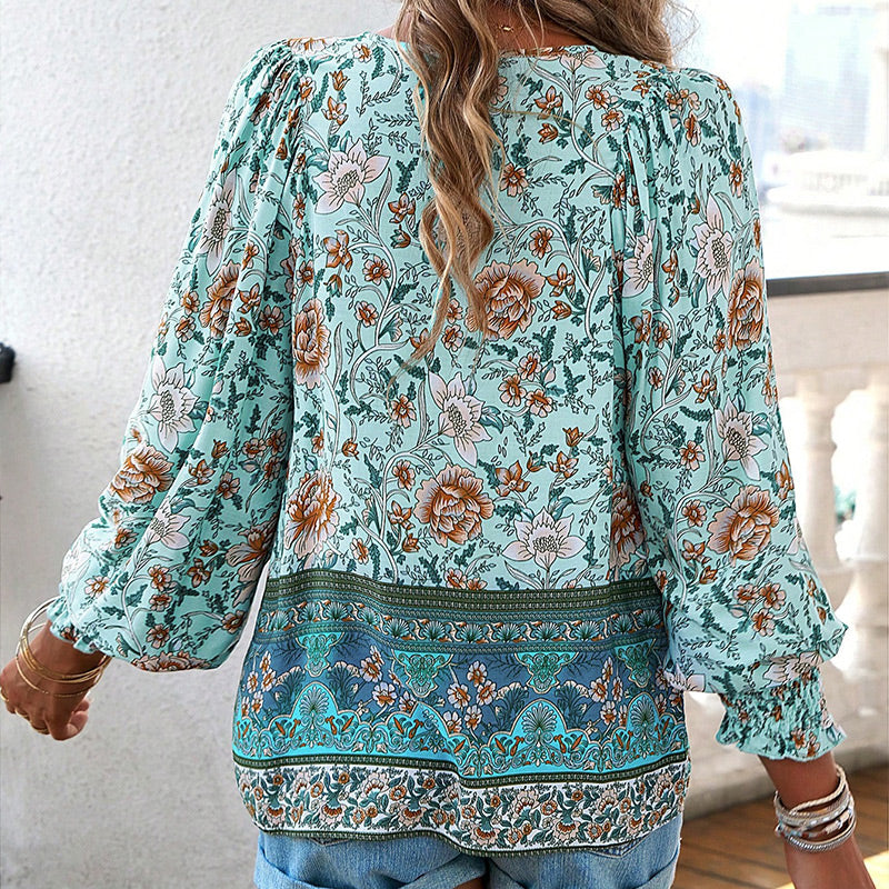 🌷Frühling Vorverkauf 50% Rabatt🍃Damenmode bedrucktes Langarmshirt mit V-Ausschnitt