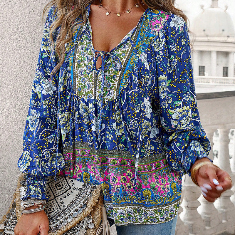 🌷Frühling Vorverkauf 50% Rabatt🍃Damenmode bedrucktes Langarmshirt mit V-Ausschnitt