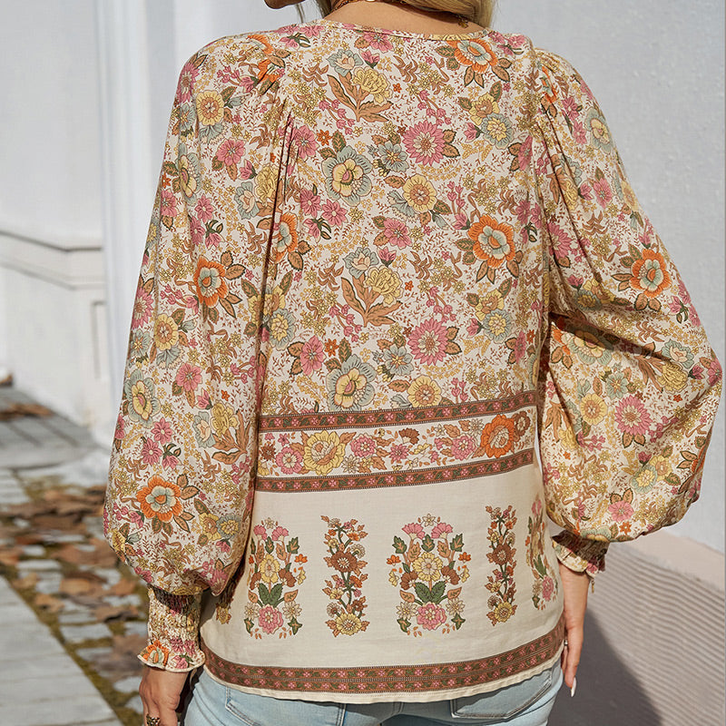 🌷Frühling Vorverkauf 50% Rabatt🍃Damenmode bedrucktes Langarmshirt mit V-Ausschnitt