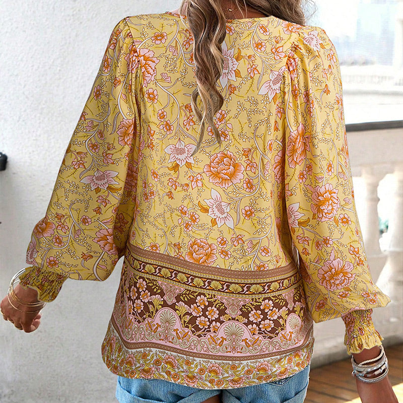 🌷Frühling Vorverkauf 50% Rabatt🍃Damenmode bedrucktes Langarmshirt mit V-Ausschnitt