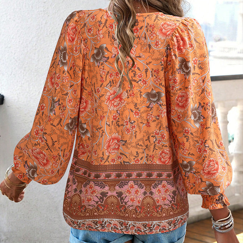 🌷Frühling Vorverkauf 50% Rabatt🍃Damenmode bedrucktes Langarmshirt mit V-Ausschnitt