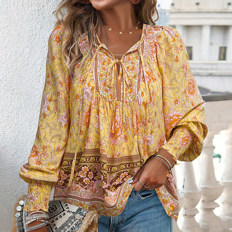 🌷Frühling Vorverkauf 50% Rabatt🍃Damenmode bedrucktes Langarmshirt mit V-Ausschnitt