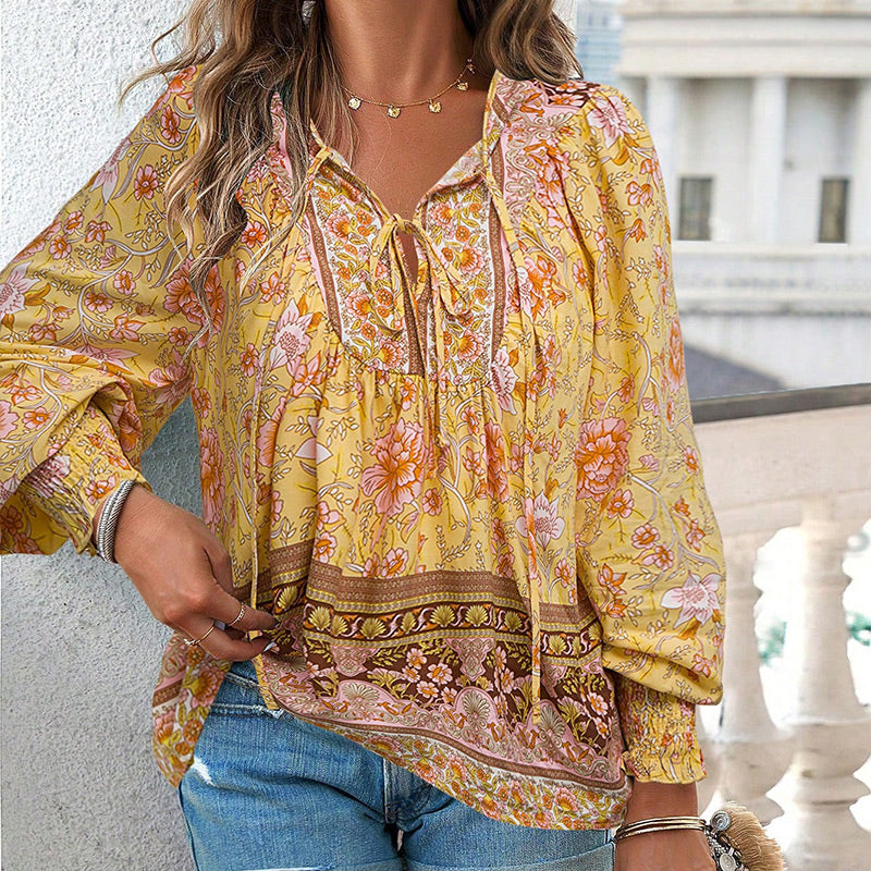 🌷Frühling Vorverkauf 50% Rabatt🍃Damenmode bedrucktes Langarmshirt mit V-Ausschnitt