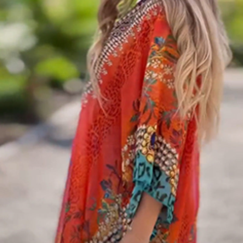 🌸2025 Neues Design🌸💃Asymmetrisches Damenkleid mit V-Ausschnitt und lockerem Schnitt