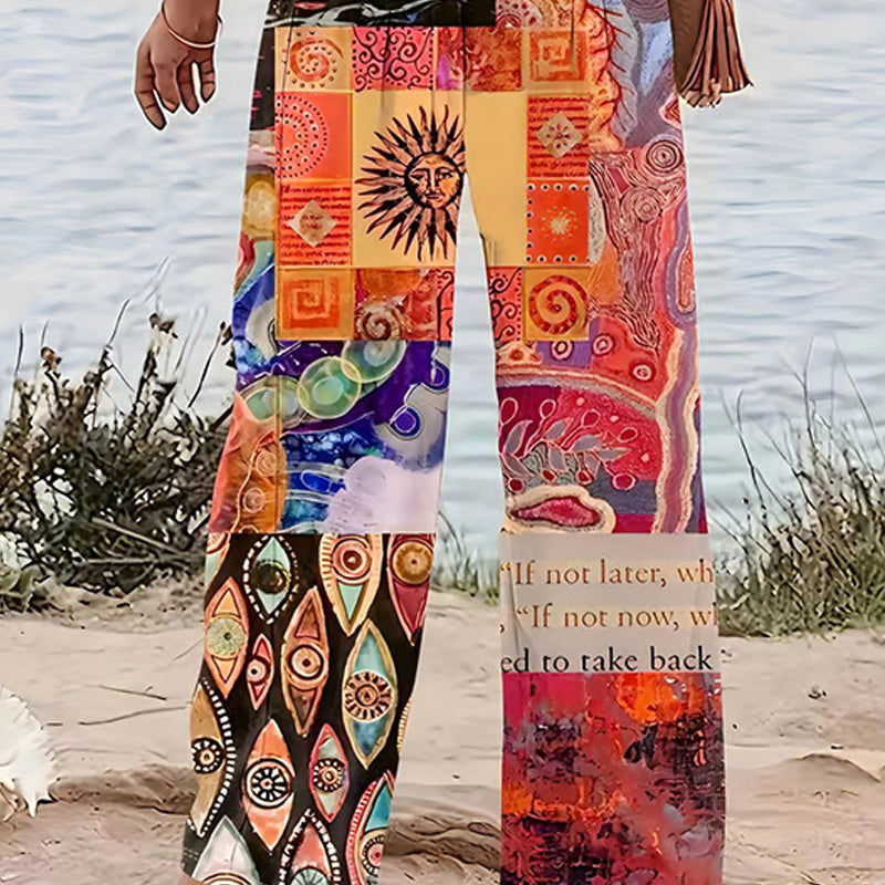 Patchwork-Damenhose mit weitem Bein