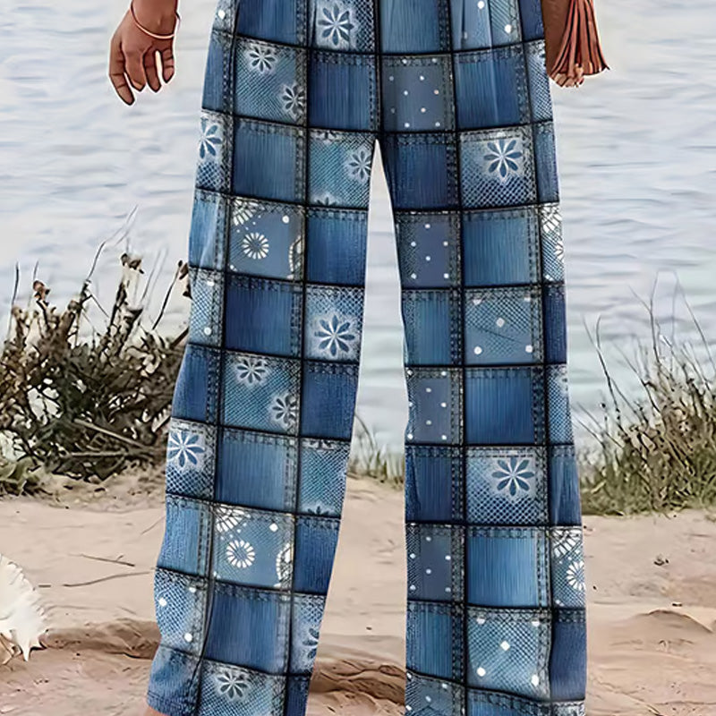 Patchwork-Damenhose mit weitem Bein