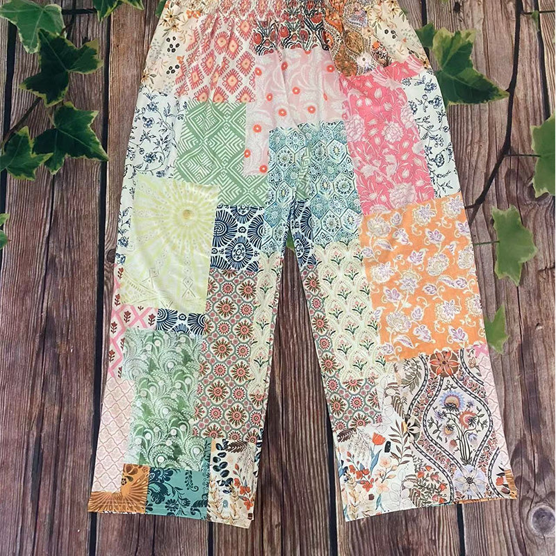Patchwork-Damenhose mit weitem Bein