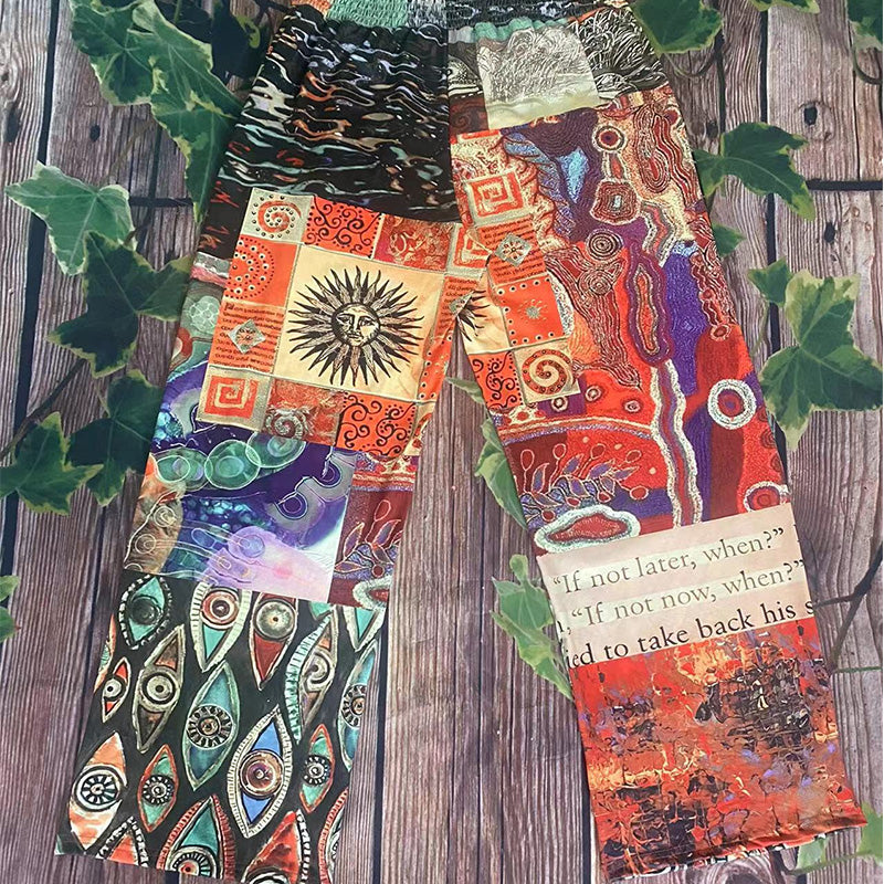 Patchwork-Damenhose mit weitem Bein