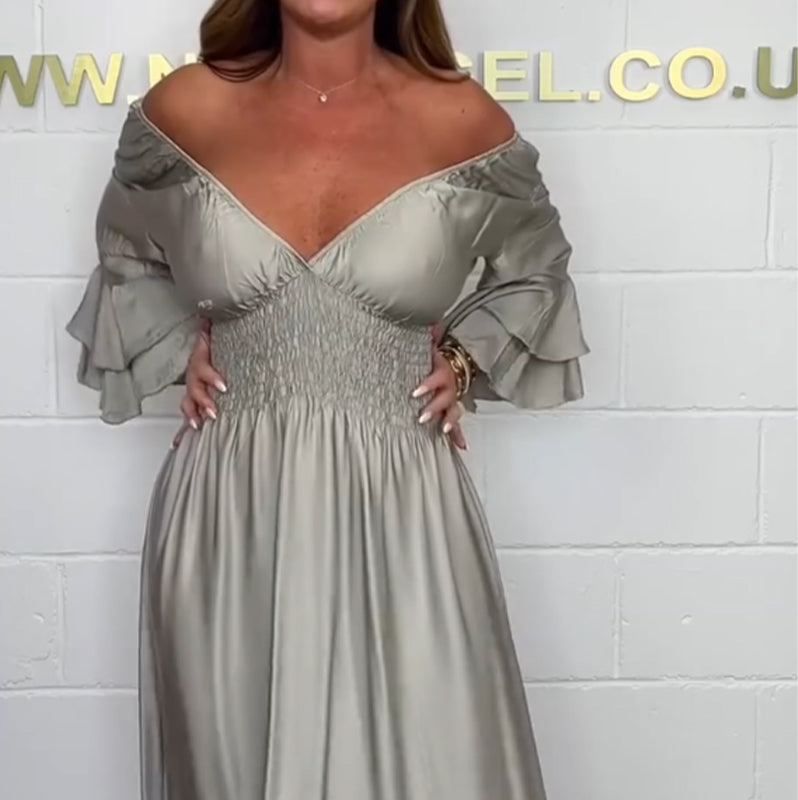 ✨💕Fließendes Kleid mit Rüschen und hoher Taille für Damen